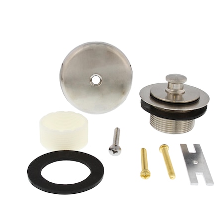Jones Stephens Brushed Nickel One-Hole Friction Lift Tub Drain Trim Kit, Includes Two-Hole Conversion Bar B51035